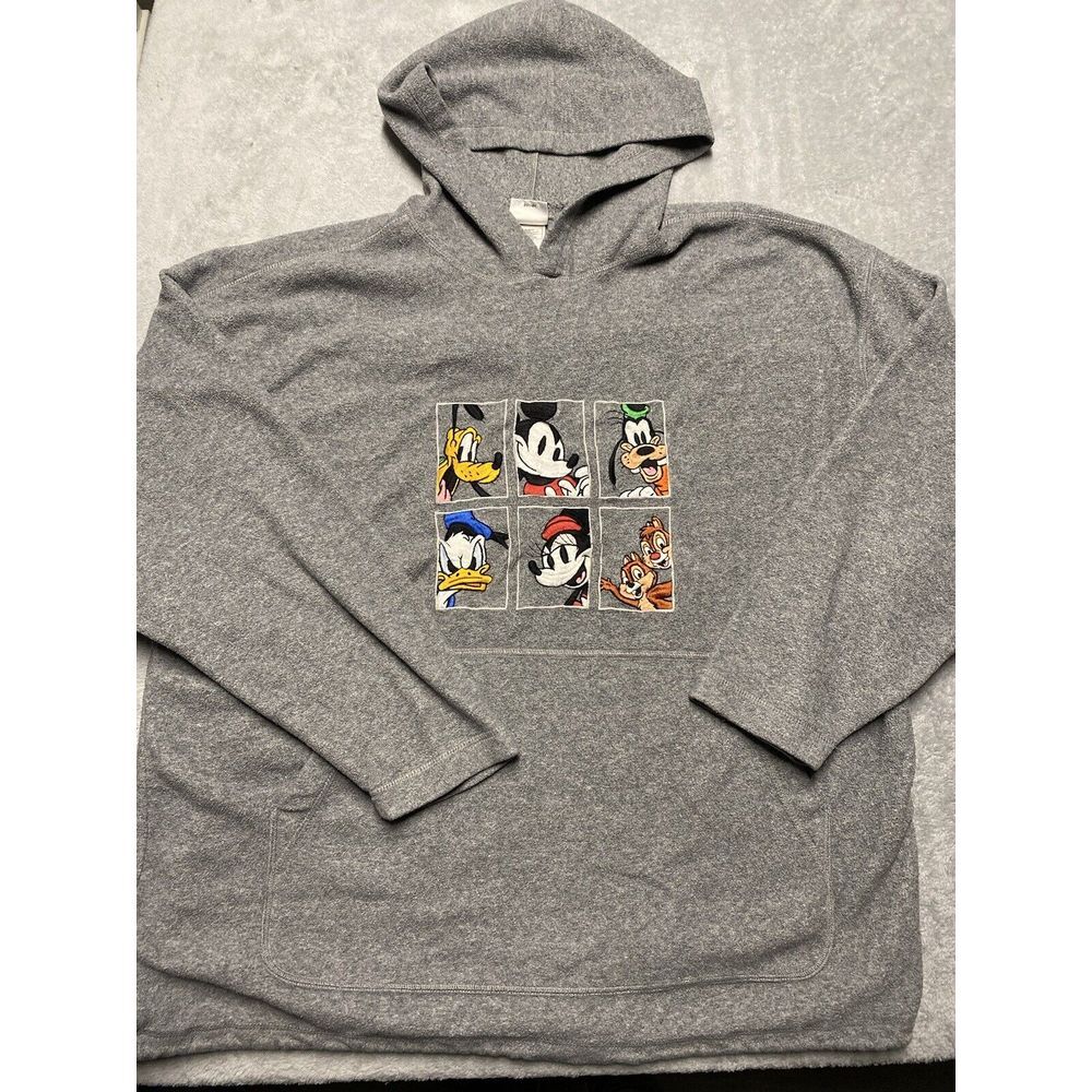 Vintage Disney Store‎ Hoodie Adult XL Gray Mickey Donald Goofy Embroidered